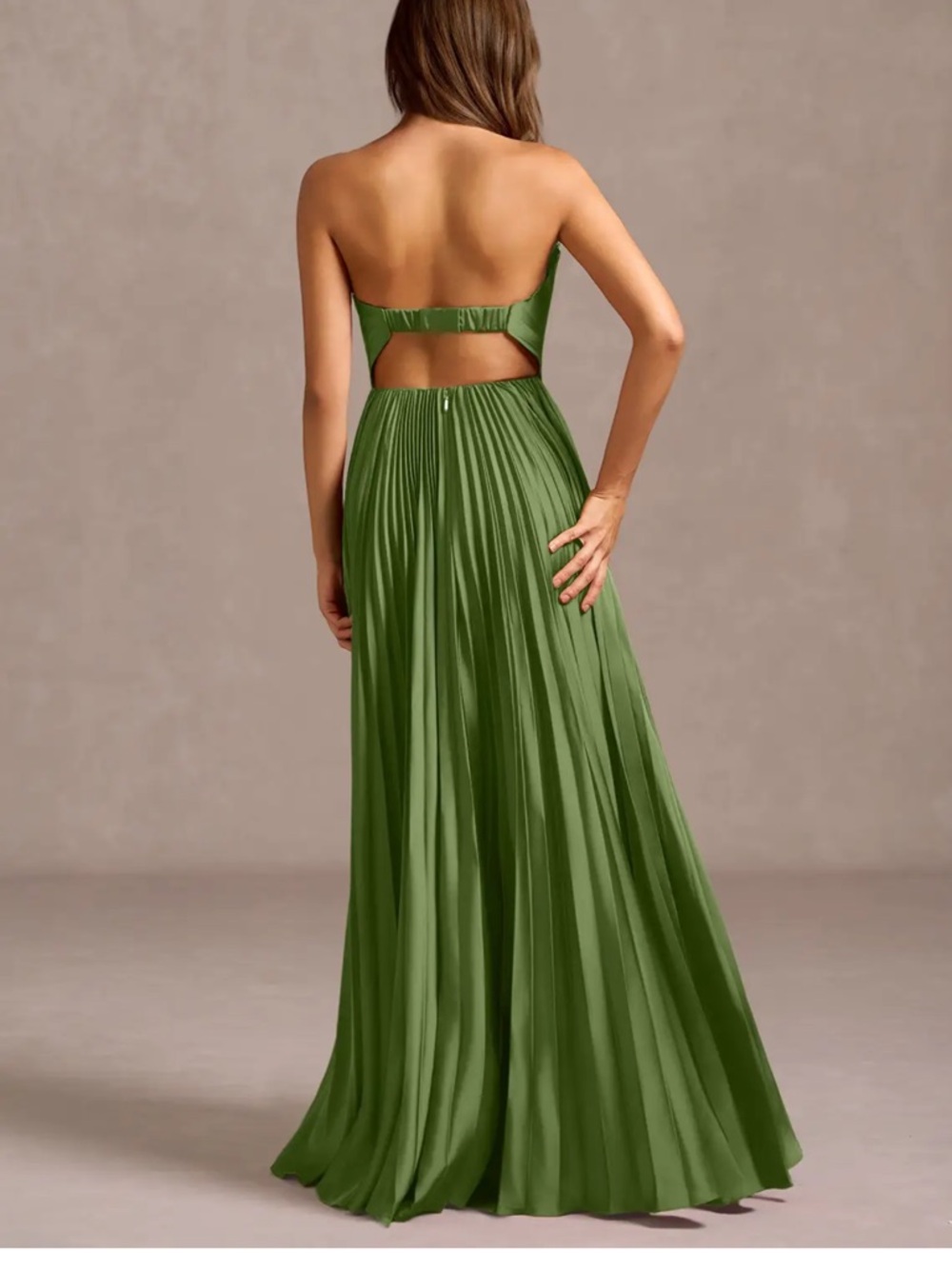 Azazie Olive Green Pleated Maxi Dress - Picture 2 of 4